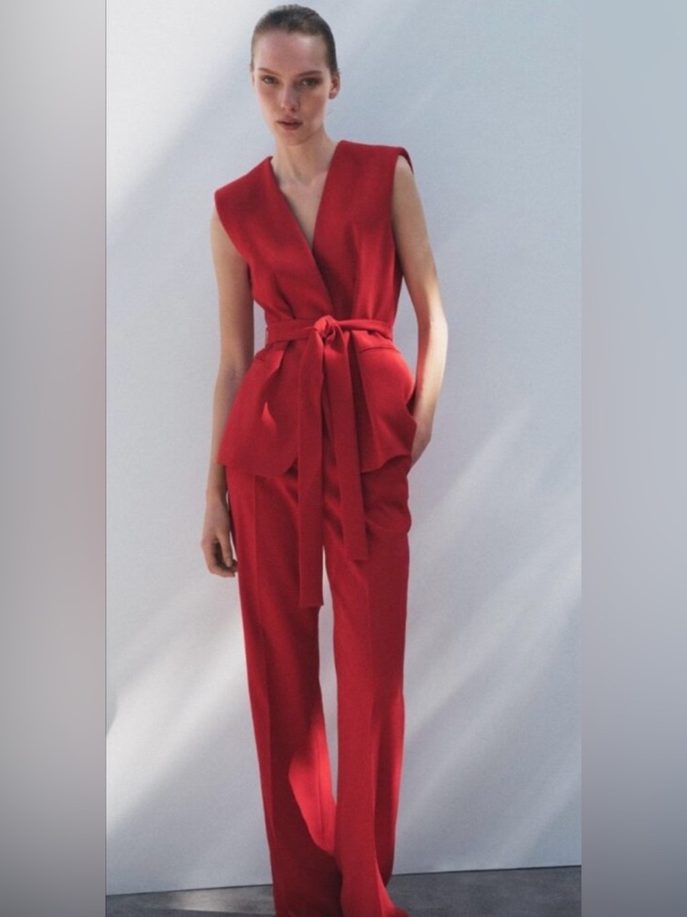 Zara NWT Sleeveless Red Belted Pant & Top Co-Ord Set 2390/198 & 2377/198